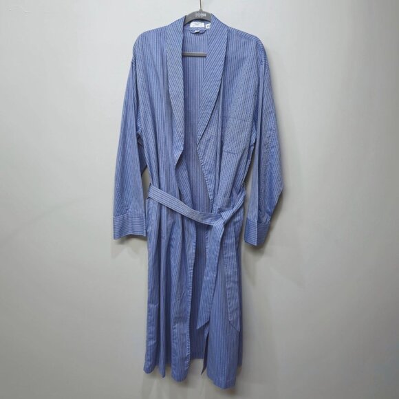 H. Huntsman & Sons Savile Row London Blue 100% Cotton Pockets Mens Robe Large L - Picture 1 of 6